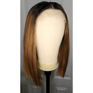 15 in Blunt Cut Bob Honey Blonde Synthetic Wig Highlights Ombre 13x4 HD Lace